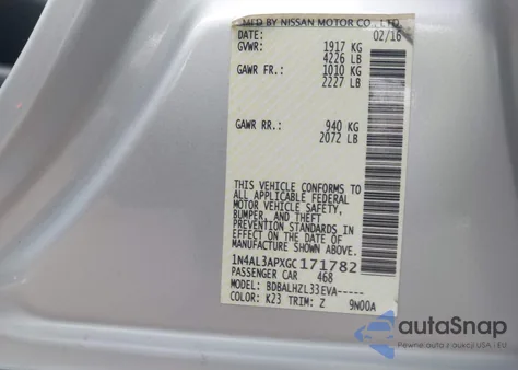 2016 Nissan Altima 2.5 Sr из США, поврежденный, VIN 1N4AL3APXGC171782